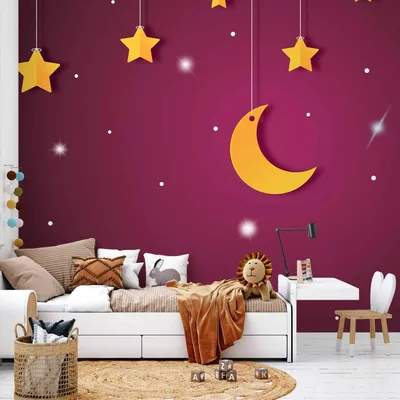 Produktbild von Vlies Fototapete - Skyline - violet night sky landscape with stars for children 250x175 cm Für Kinder e-A-10021-a-c