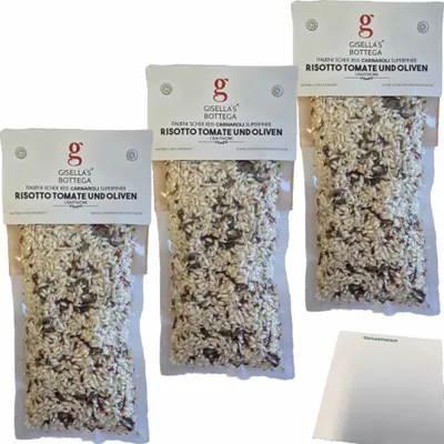 Produktbild von Gisellas Bottega Risotto Tomate und Oliven 3er Pack (3x200g Packung) + usy Block