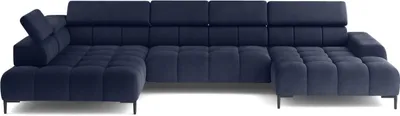 Produktbild von DOMO-HOME Ecksofa PLAZA XL mit elektrischer Relax-Funktion 385x216cm | Modernes Design| Hochwertige Verarbeitung| Verstellbare Kopfstützen| Farbe dunkelblau Solar| Links
