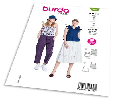 Obrázek produktu pro Střih Burda 5638 - Top s tílkem, volánky a květinovým detailem na ramínkách