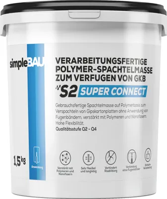 Produktbild von SimpleBau Super Connect gebrauchsfertige Polymermasse zum Verfugen von Gipskartonplatten ohne Verwendung von Fugenband, 1,5kg
