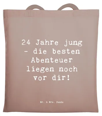 Produktbild von Mr. & Mrs. Panda Jutebeutel Spruch 24. Geburtstag - Braun Pastell - Geschenk, Spaß, Geschenke, Familie, Tote Bag, Glückwunsch, Happy Birthday, Alter, Schultasche, vor dir