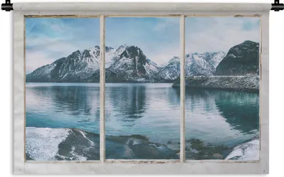 Produktbild von MuchoWow® Wandteppich Wandbehang Aussicht - Berge - Winter 90x60 cm Tapisserie Dekoration Wandtuch - Wandskulpturen - Bildteppich