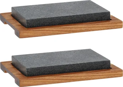 Produktbild von Heißer Stein-Set - Granit - Akazienholz - 16 x 24 cm - 4-teilig