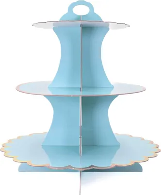 Produktbild von Intirilife Etagere aus Karton mit 3 Ebenen in Hellblau - 30 / 24.5 / 16 x 33 cm - Tortenständer aus Pappe, Muffinständer Cupcake Ständer zum selbst aufbauen