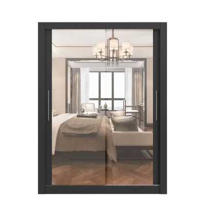 Produktbild von 2er-Set Schwebetürenschrank Schrank Kleiderschrank MILAN 150cm mit Spiegel und FRIDA 01 2D4S , Breite: 135 cm, Farbe SCHWARZ/SCHWARZ
