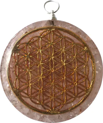 Produktbild von CHONIT Orgonit-Anhänger, Kristallhalskette mit Symbol Blume des Lebens u. Halsband und Tasche, EMF-Schutz, 5G-Schutz, EMF-Anhänger, Reiki-Anhänger, Großer Kristallstein (Rose)