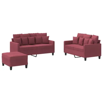Produktbild von 3-tlg. Sofagarnitur mit Kissen Weinrot Stoff