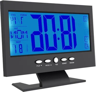 Obrázek produktu pro Černý LCD displej s ukazatelem teploty a kalendářem, s hlasovým ovládáním a funkcí budíku