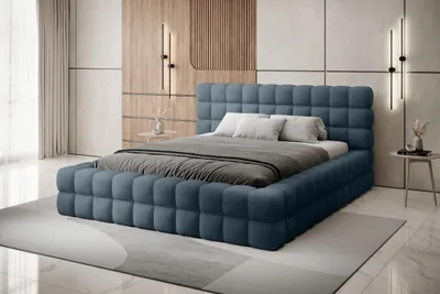 Obrázek produktu pro Čalouněná postel s úložným prostorem 140x200 DELVIRO - tmavě modrá