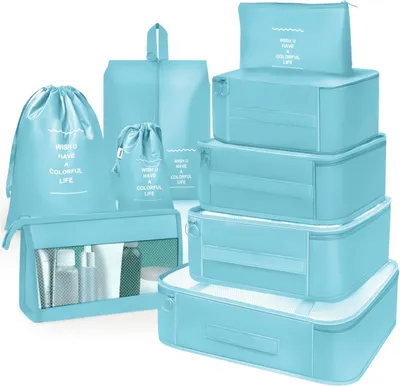 Productafbeelding van Packing Cubes 9-delig, Compressie Organizer Tassen, voor Koffers, Rugzak, Blauw