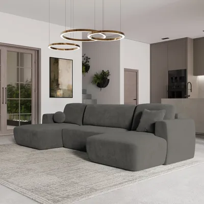 Produktbild von Masseno Ecksofa SENTUM K mit Schlaffunktion U-Form, Sofa mit Bettkasten, Wohnzimmersofa, Couch, Soffa, Bettsofa, Couchgarnitur- Grau, KRONOS 15