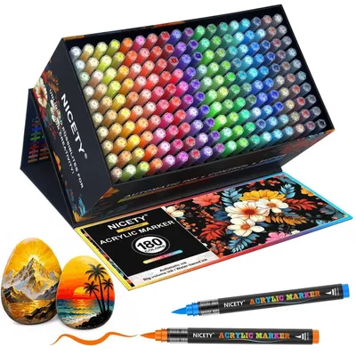 Produktbild von Acrylstifte für Steine Wasserfest Pinselspitze 1-6mm 180 Farben Set
