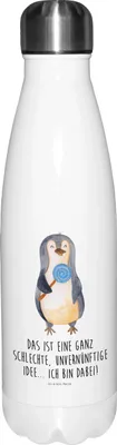 Produktbild von Mr. & Mrs. Panda thermo trinkflasche Pinguin Lolli - Weiß - Geschenk, isolierbehälter, Süßigkeiten, Rabauke, trinkflaschen, metallflasche, Ganove, Wasserflasche, Spruch