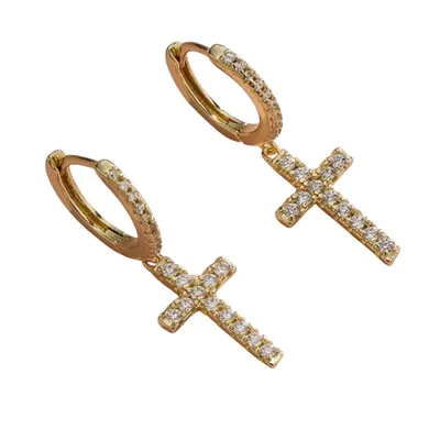 Produktbild von Ohrschmuck Kreuzschmuck Zirkonia Creole Ohrcreolen vergoldet GESCHENKIDEE, Sterling Silber 925, inklusive Geschenkschachtel