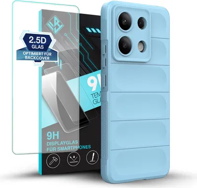Produktbild von Handy Hülle für Xiaomi Redmi Note 13 mit 9H Displayglas Displayschutz Plus Grip Case Cover Schutzhülle Softgrip Farbe: Hellblau