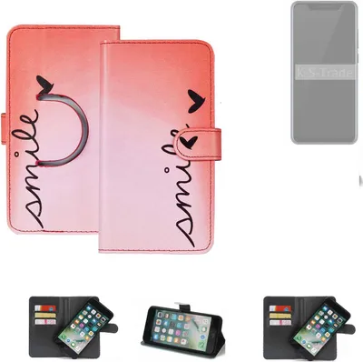 Produktbild von K-S-Trade Schutzhülle Handyhülle kompatibel mit ZTE Axon 9 Pro Hülle cover bookstyle Etui ''smile'' rot Standfunktion Kameraschutz (1Stk)