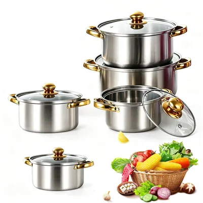 Produktbild von Topfset 10-teilig, Edelstahl, für alle Herdarten, inklusive Kochtöpfe, für Küche