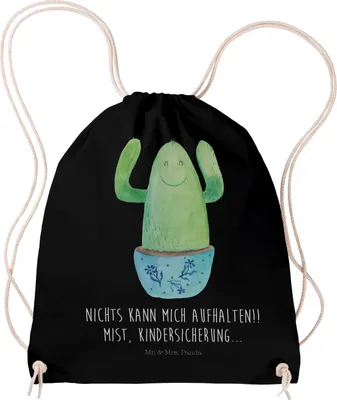 Produktbild von Mr. & Mrs. Panda Turnbeutel Kaktus Happy - Schwarz - Geschenk, wander rucksack, gym tasche, Kakteen, Stoffbeutel, Ausbildung, sporttasche klein, Neustart, Spruch, Lustig