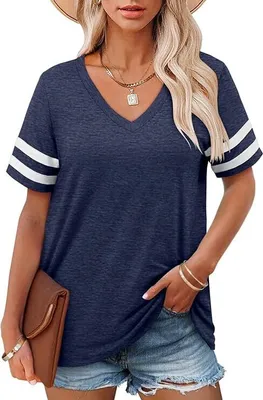 Produktbild von Sommer Tunika-Top für Damen - Lässiges V-Ausschnitt T-Shirt, Kurzarm, Lockere Passform, Bequem & Vielseitig