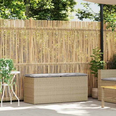 Obrázek produktu pro vidaXL Zahradní lavice s polštáři Béžová 110x40x44 cm Poly ratan
