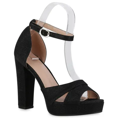 Produktbild von VAN HILL Damen High Heels Sandaletten Glitzer Party Plateau Vorne Schuhe 839973, Farbe: Schwarz, Größe: 39