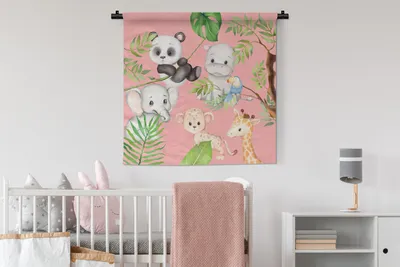 Produktbild von MuchoWow® Wandteppich Wandbehang Dschungel - Rosa - Tiere 90x90 cm Tapisserie Dekoration Wandtuch - Wandaufhänger