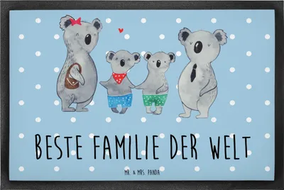 Produktbild von Mr. & Mrs. Panda Fussmatte Koala Familie zwei 60 x 90 cm - Blau Pastell - Geschenk, fußmatte, Koalabär, Schmutzmatte, Bodenvorleger, Fußabtreter, Familienleben, Zusammen