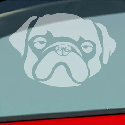 Produktbild von Auto Aufkleber süsser Mops Hund Dog Tier niedlich Puppy Kopf 13x9 cm Milchglas Sticker Heckscheibenaufkleber