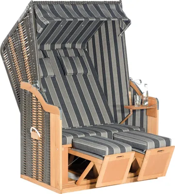 Produktbild von SunnySmart Garten-Strandkorb Rustikal 50 PLUS 2-Sitzer anthrazit/grau mit Kissen