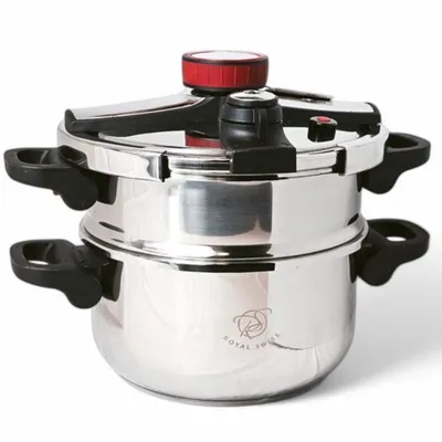 Produktbild von Schnellkochtöpfe  Dampfkochtöpfe 2-in-1 Schnellkochtopf 4L Edelstahl Induktion mit Glasdeckel Royal Swiss