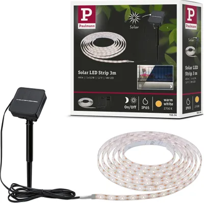 Produktbild von Paulmann LED Stripe 3m warmweiß, Solar, Dämmerungssensor, kürzbar, staub- und spritzwassergeschützt, für Balkon & Garten mit Erdspieß, sparsam und umweltschonend.