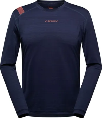 Langarmshirt "Tour Long Sleeve M" von La Sportiva in Dunkelblau mit rotem Logo.