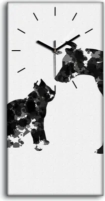 Produktbild von Küchenuhr Bürouhr Leinwand Uhr Geräuschlos 30x60 abstrakte Katze und Hund - schwarze Hände