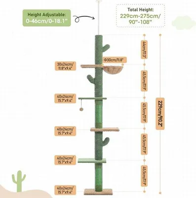 Produktbild von Famanu Katzenbaum Cactusform mit Verstellbarer Höhe und Plattformen - Grün