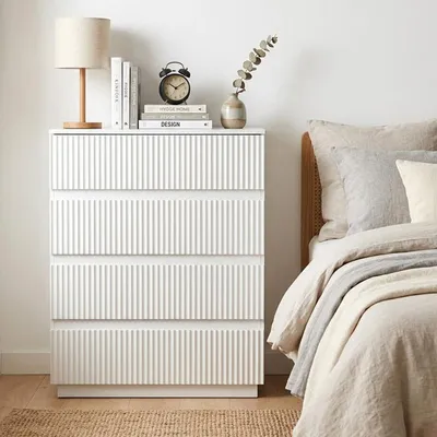 Image de Commode à 4 tiroirs ALIGHTUP, design à lamelles sans poignée, meuble de chambre, blanc, 60 x 38 x 78 cm