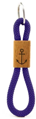 Produktbild von GIPFELWELLE Handgemachter Segeltau Schlüsselanhänger Holz mit Gravur, 6 mm Seil, Damen Herren, Anker, Lila