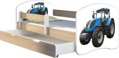 Produktbild von ACMA Jugendbett Kinderbett Junior-Bett Komplett-Set mit Matratze Lattenrost und Rausfallschutz Sonoma 42 Traktor 180x80 + Bettkasten