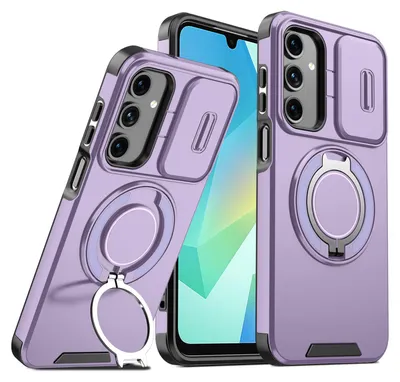Obrázek produktu pro Dvouvrstvé pouzdro pro Samsung Galaxy A16 5G/4G, s posuvným krytem fotoaparátu a magnetickým kroužkovým stojánkem Fialová