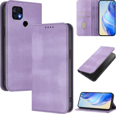 Produktbild von Handyhülle für Xiaomi Poco C40/Redmi 10C, Vintage Leder RFID Schutz Kartenfach Standfunktion Magnetische Klapphülle Violett