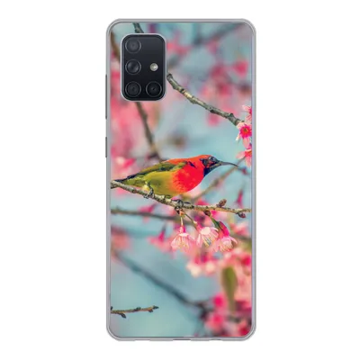 Produktbild von MuchoWow® Handyhülle Schutzhülle Hülle für Samsung Galaxy A51 Vogel - Sakura - Farben Silikon Softcase Handy Hülle - Schutzabdeckung