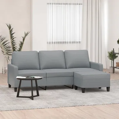 Produktbild von vidaXL 3-Sitzer-Sofa mit Hocker Hellgrau 180 cm Stoff