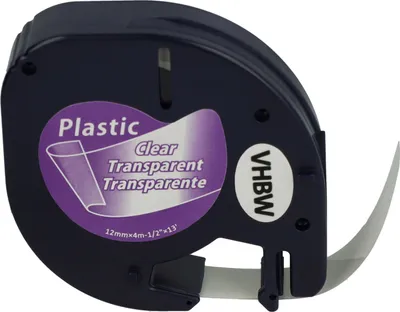 Produktbild von vhbw Schriftband-Kassette Plastik kompatibel mit Dymo LetraTag Plus LT-100T, QX50, Plus LT-100H Etiketten-Drucker 4m x 12mm Schwarz auf Transparent