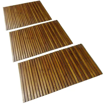 Imagen del producto de Juego de 3 alfombrillas de baño de madera de acacia, 80 x 50 cm