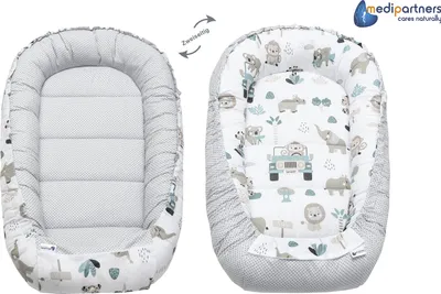 Produktbild von 5 Teile, Babynestchen, Krabbeldecke, 100x60x15, Mint Zoo mit beige Minky