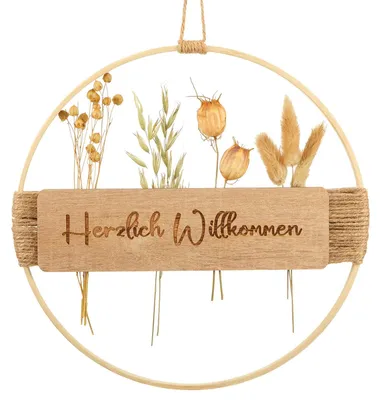 Trockenblumenkranz 25 cm, Boho-Türkranz, Holz, Elegant
