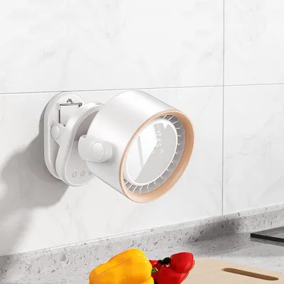 Produktbild von Neigbarer Schreibtischventilator, 100 Geschwindigkeiten, USB-Mini-Desktop, Wandmontage, Clip-On, 4000-mAh-Akku, flügellos, leise Kühlung, Weiß