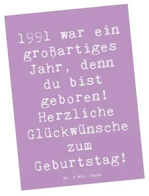 Produktbild von Mr. & Mrs. Panda Postkarte Spruch 1991 Geburtstag - Lavendeltraum - Geschenk, 30., Grußkarte, Geburtstagsgeschenk, Postkarten, bildkarte, Herzliche Glückwünsche, Alter