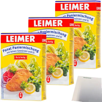 Produktbild von Leimer Panat fix&fertig Paniermischung mit feinen Gewürzen und Ei 3er Pack (3x200g Packung) + usy Block
