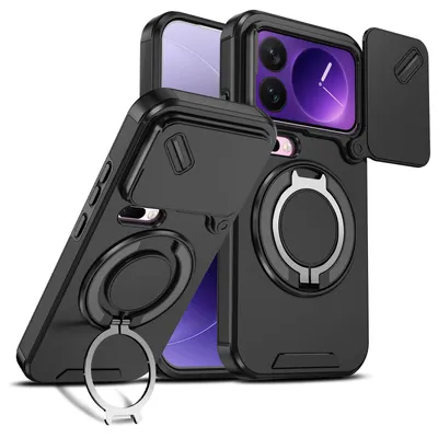 Produktbild von Handyhülle für Xiaomi 18 Pro Dual-Layer Stoßfest Militär Hülle mit Dia Kameraschutz, Magnetisch Ring Ständer Schwarz